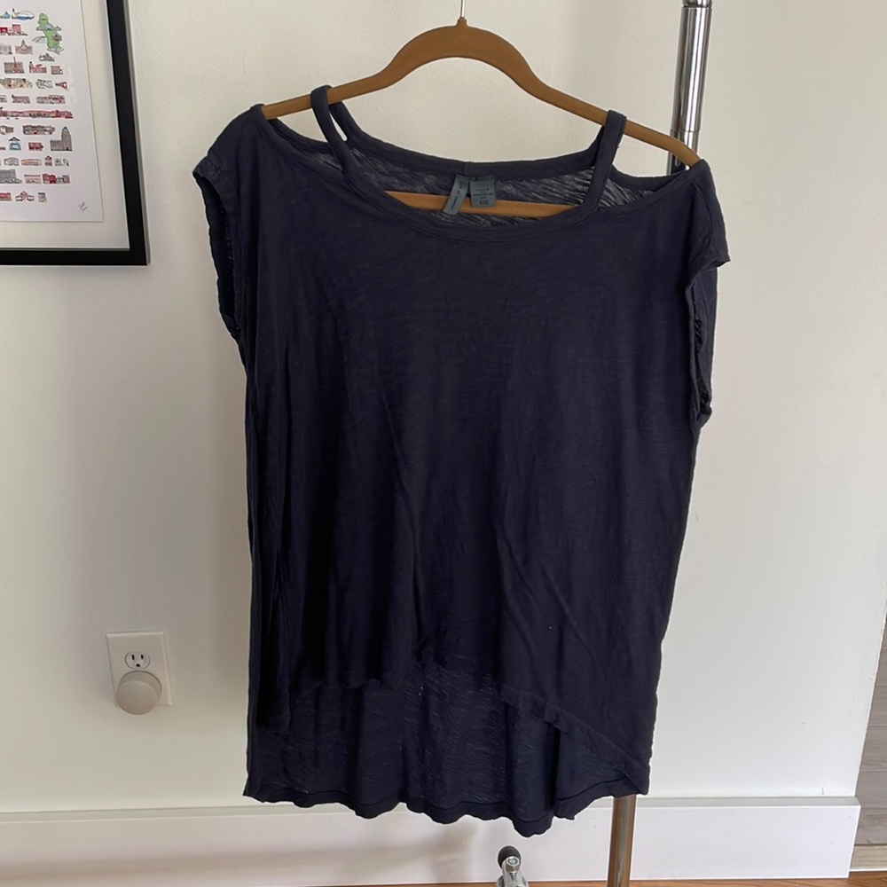 Anthropologie asymmetrical top with should cutouts